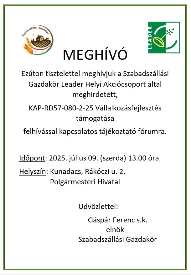 Tájékoztató fórum – Kunadacs